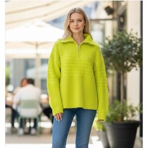 Central Park West Neon Green Half-Zip Sweater Size Small